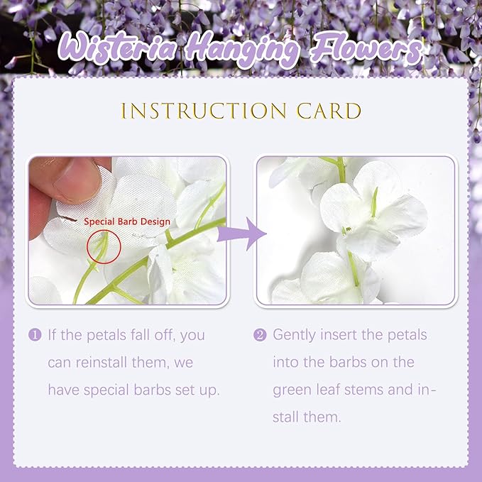 24 Pack Light Purple Wisteria Hanging Flowers, 3.4 Ft Fake Hanging Flowers - Image 4