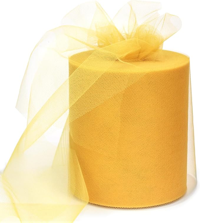 6" x 200 Yards Gold Tulle Fabric Rolls by GCVOPTON
