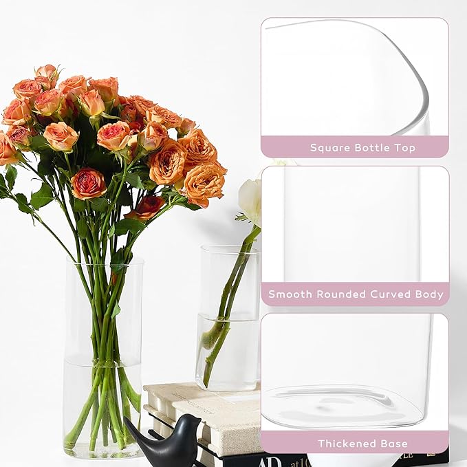 3 PCS Modern Square Glass Cylinder Vases Set – Elegant Bud Vases, Floating - Image 3