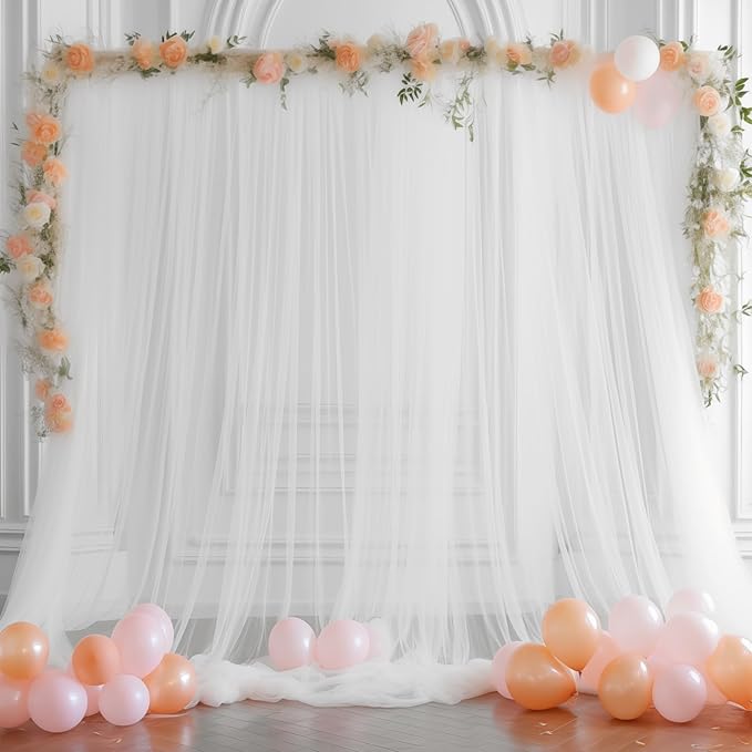 20x10 White Tulle Backdrop Curtains - Image 3
