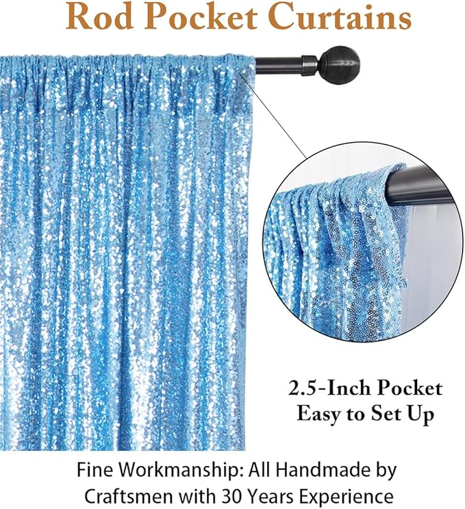 ShinyBeauty Sequin Curtain Baby Blue 4FTx8FT Sequin Photo Backdrop Baby Blue - Image 3