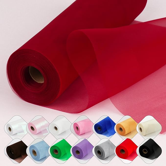Crystal Organza Fabric Tulle 11 Inch by 50 Yards Sheer Tulle Rolls by ICOSHOW