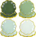 Sage Green Party Plates Gradient Green Dessert Paper Plate 7inch Gold Foil by AimFun
