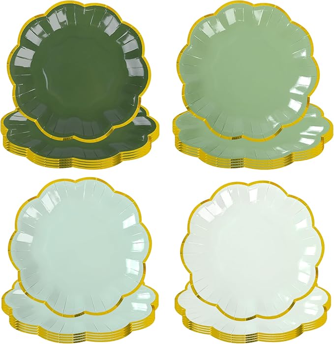 Sage Green Party Plates Gradient Green Dessert Paper Plates 7inch Gold Foil - Image 8