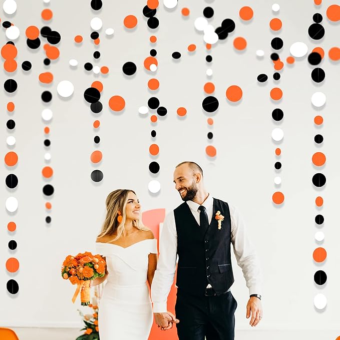 46Ft Orange Black Circle Dot Garland Black Orange and White Polka Dot Hanging - Image 5