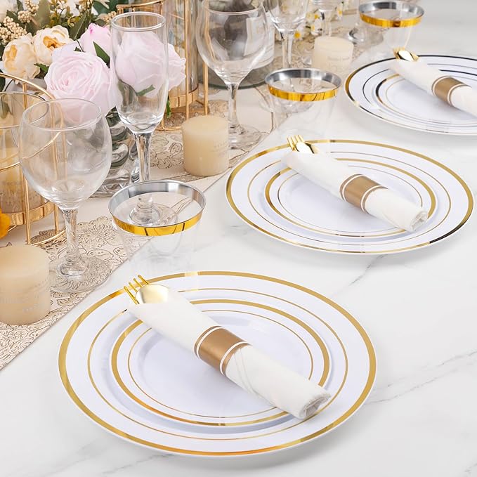 BESTVIP 100 Pack Pre Rolled Gold Plastic Silverware Set, Disposable Wrapped - Image 7