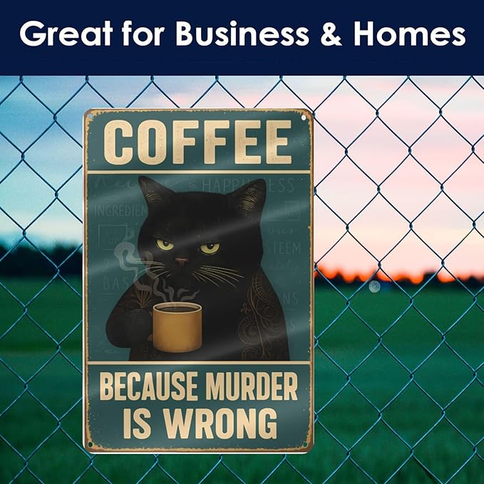 Funny Cat Coffee Metal Sign - Image 5