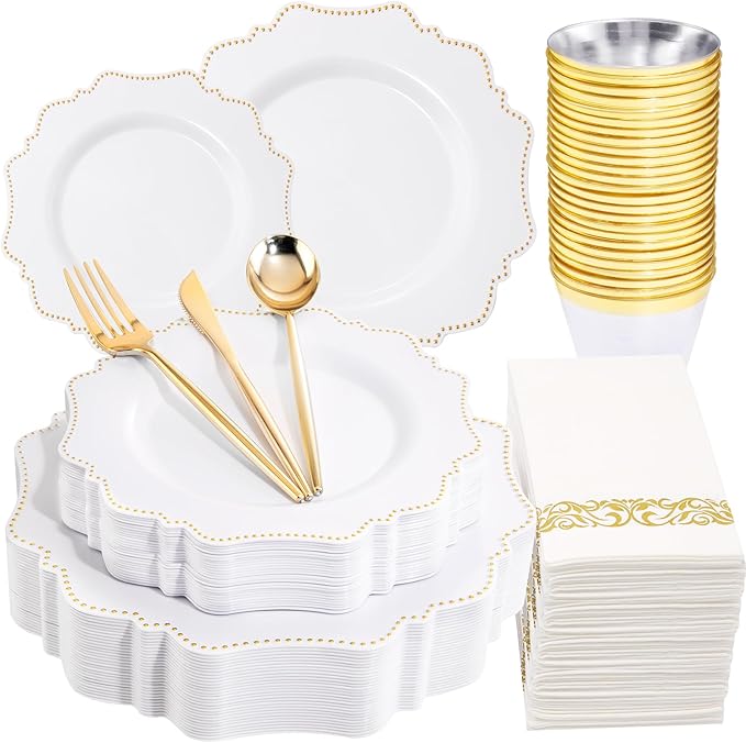 COLOSUS 175pcs Plastic Party Plates Disposable Plastic Dinnerware set. 25guests by COLOSUS