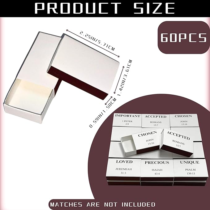 60pcs Blank Match Boxes, 2.25x1.42x0.59in Bulk Christian Bible Matchboxes DIY - Image 2