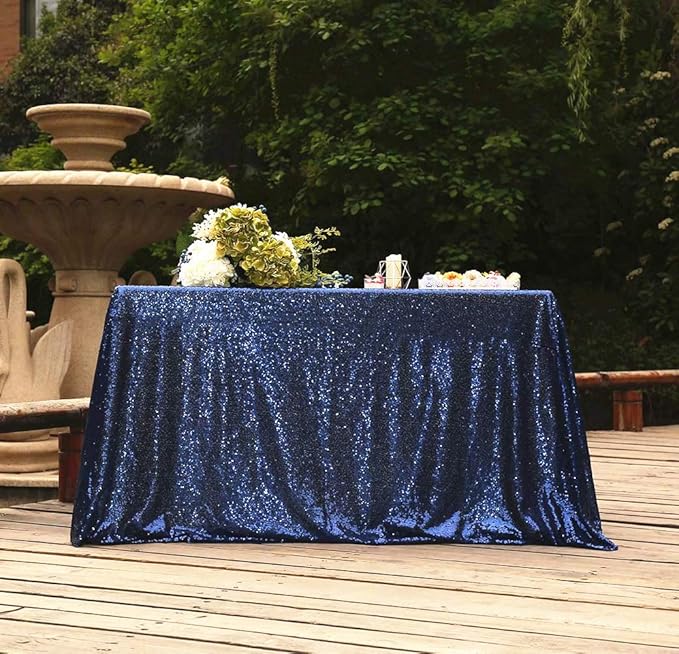 SquarePie Sequin Tablecloth 50 x 72 Inch Navy Blue Sparkly Table Linen - Image 7
