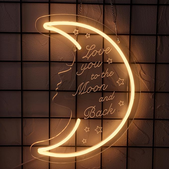 Moon Neon Light Sign for Wall Decor, 5v USB Powered & Dimmable Love You to the - Image 4
