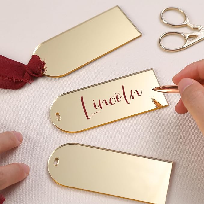 UNIQOOO 20 Pcs Mirror Gold Acrylic Place Cards, 3.9x1.6 inches DIY Blank - Image 6