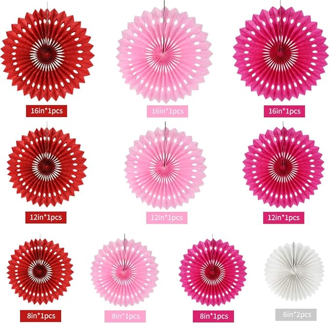 BEISHIDA Red Pink Rose Red Hanging Tissue Honeycomb Round Paper Fans Decor Kit - Image 2