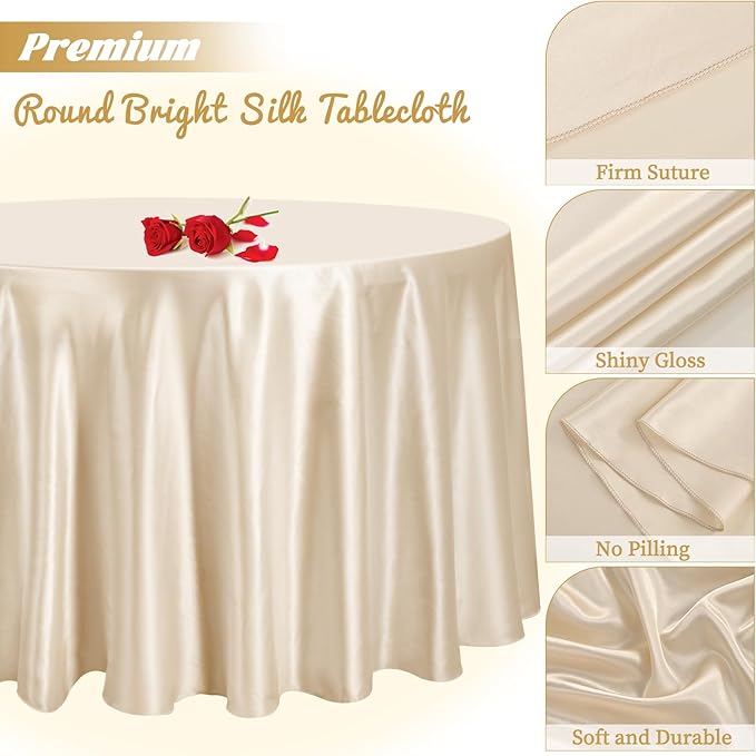 12 Pack 108 Inch Champagne Satin Tablecloth - Image 3