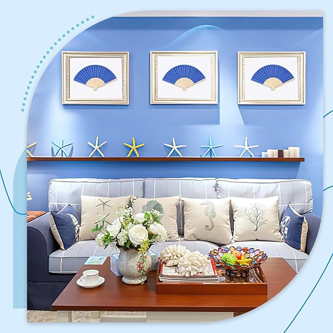 JOHOUSE 12 Pcs Paper Folding Hand Fans, 8.3 Inch Dark Blue Paper Fans Handheld - Image 4