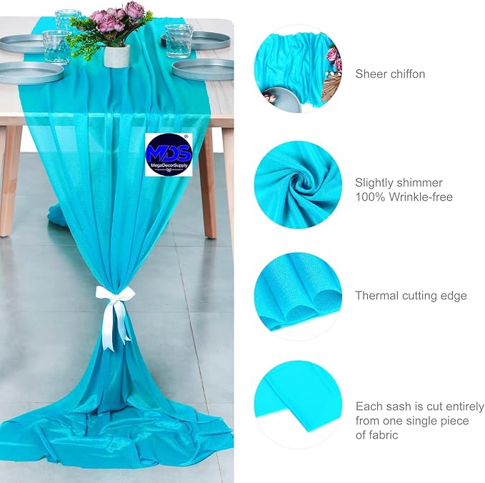 MDS 15 Pack 10ft Chiffon Table Runner 29 x 120 Inches Sheer Wedding Runner - Image 6
