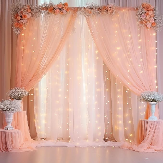20×10ft Peach Tulle Backdrop Curtain by WishCare