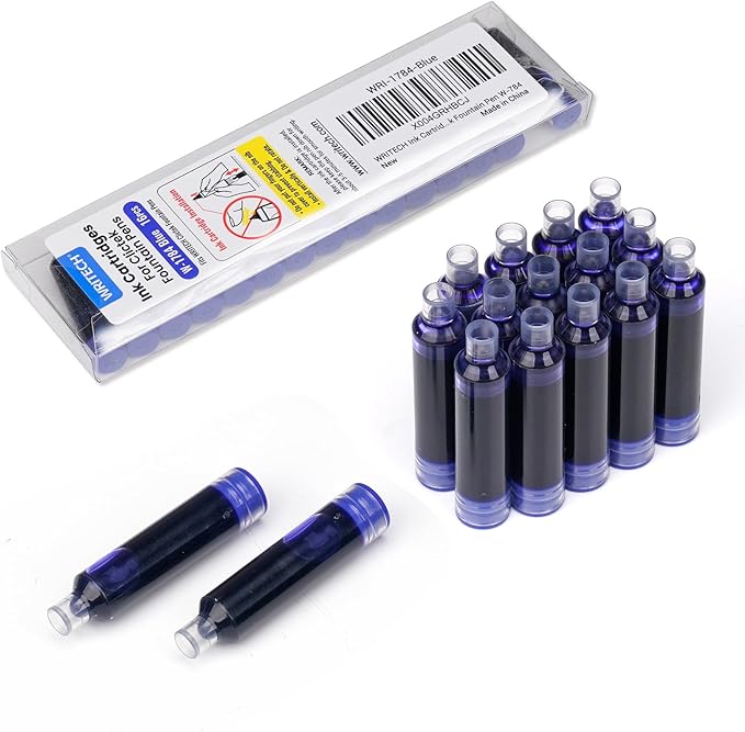 WRITECH Blue Ink Cartridge Set: 16 Ink Cartridges Clictek Fountain Pens - Image 6