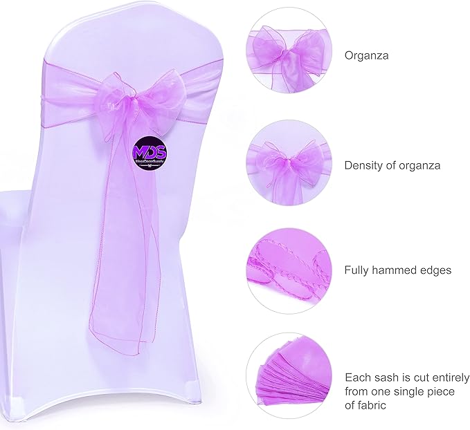 MDS Pack of 125 PCS Organza Chair Sashes Wider Dining Chair Bows Ribbon Tie Back - Image 6
