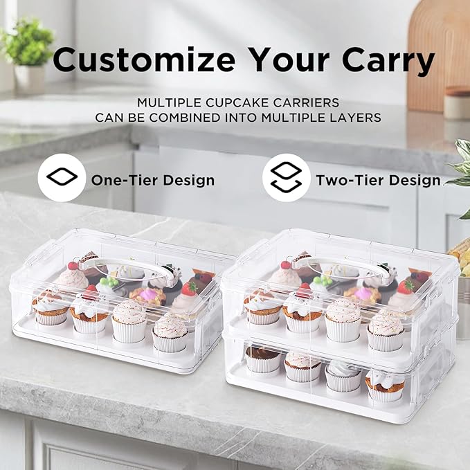 Two Tier Cupcake Carrier, Reusable Detachable Cupcake Box - Image 5