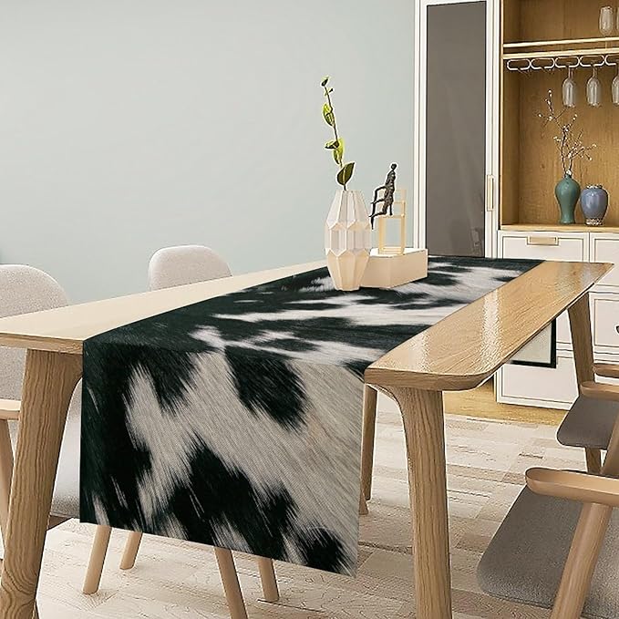 Cow Skin Print Table Runner, Rustic Country Farm Fur Skin Cowhide Pattern - Image 3
