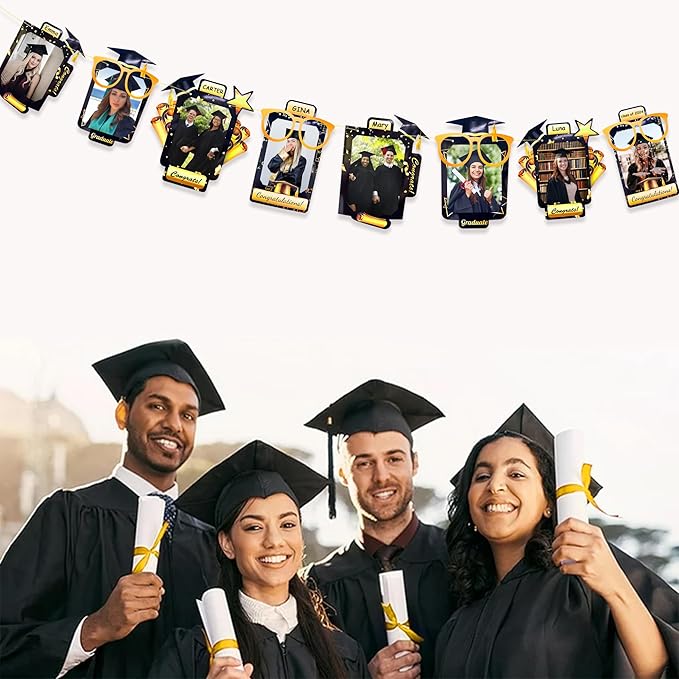 pinkblume Graduation Party Decorations Black and Gold Grad Photo Banner - Image 5