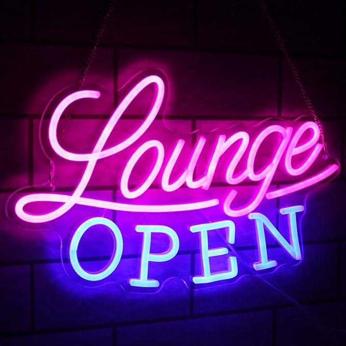 Lounge Open Neon Sign VIP Lounge Neon Light Pink Blue Letter LED Sign Dimmable by Kullneon