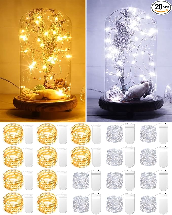 20 Pack Fairy Lights Battery Operated 3.3ft 20 LED Mini String Lights Copper by HOBAYS