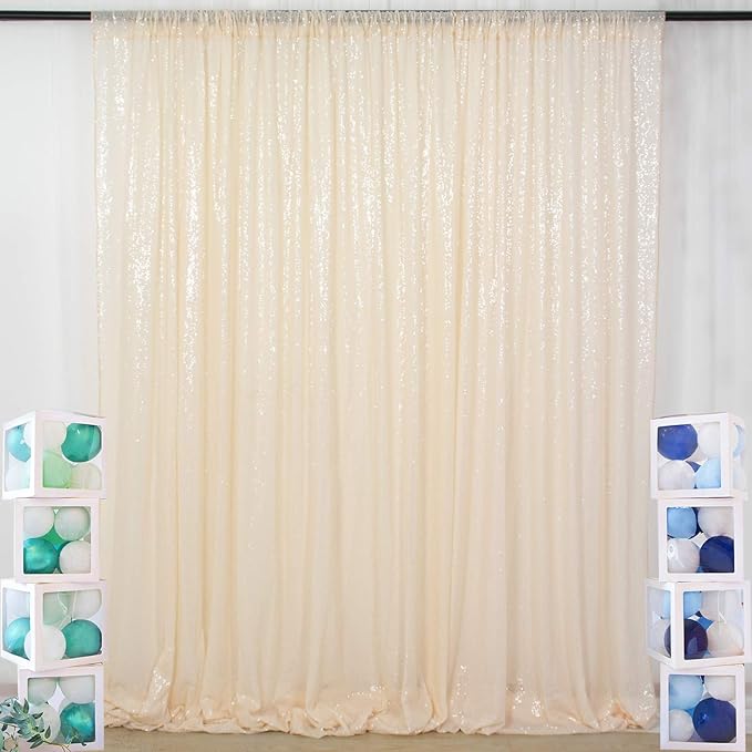 ShinyBeauty 20ftx10ft Sequins Fabric Backdrop Curtain-Ivory Backdrop - Image 6