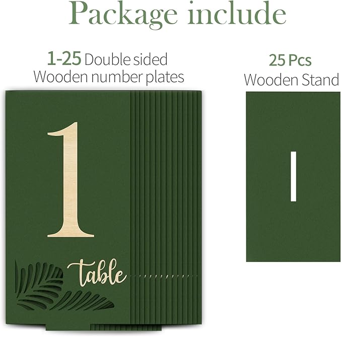 Wooden Table Numbers 1-25, 3.2x5.8 Inch Double Sided Rustic Olive Green Wedding - Image 9
