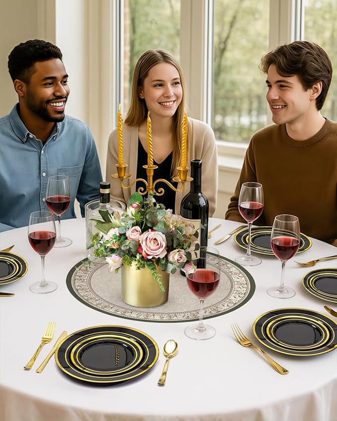 200PCS Black Plastic Plates Set - Image 5