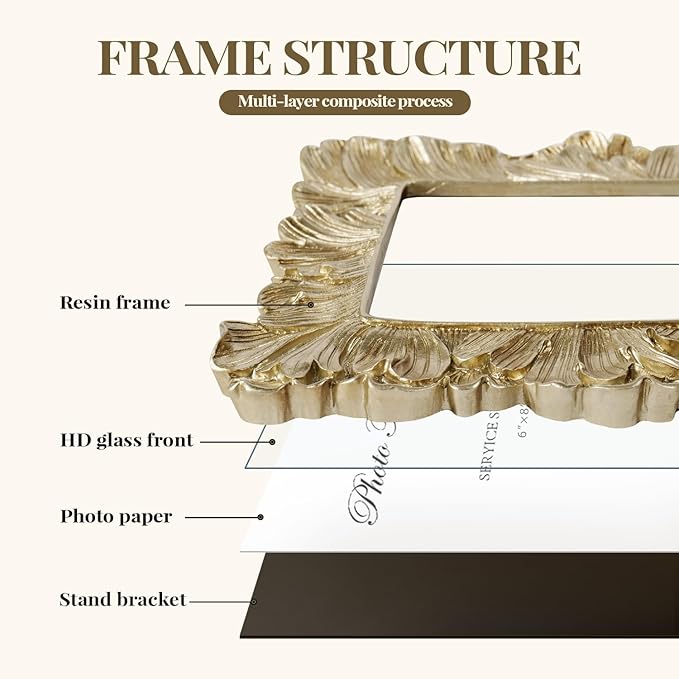 Cuspin 6x8 Picture Frame Vintage Gold Frames, Elegant Retro Decorative Photo - Image 5