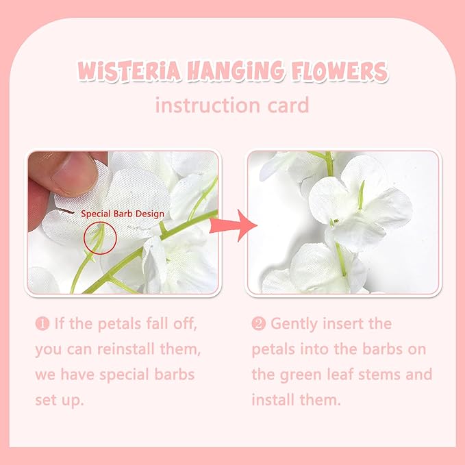 24 Pack Light Pink Wisteria Hanging Flowers Garland, 3.77 Feet Artificial - Image 4