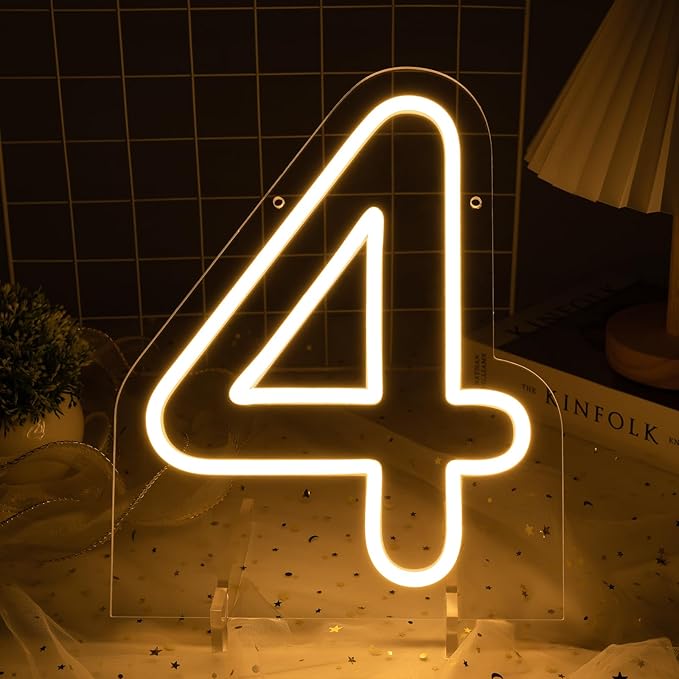 Number 4 LED Neon Sign Backdrop Birthday Party Decoration, 11.3" Height Warm by MissAudrey