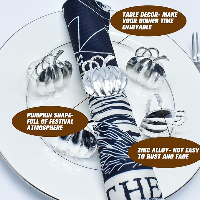 Halatool Pumpkin Napkin Rings Set of 12, Alloy Fall Napkin Rings Thanksgiving - Image 3