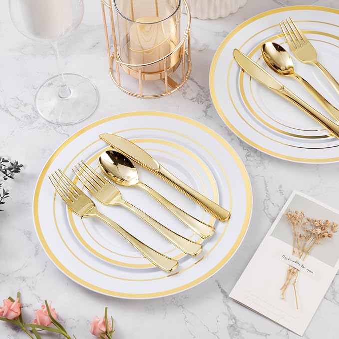 600PCS Gold Plastic Plate Set, Plastic Plates - Image 2