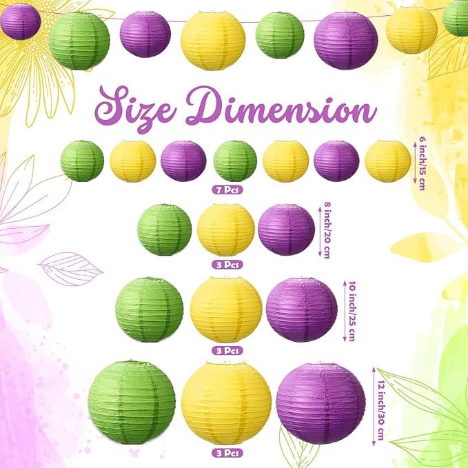 Riakrum 16 Pcs Yellow Green Purple Paper Lanterns Birthday Party Decorations - Image 5