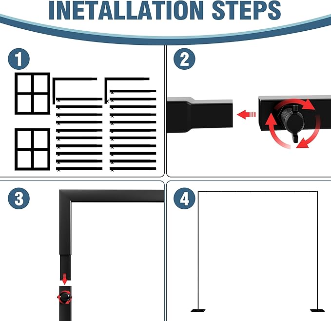 Wokceer 10 FT Backdrop Stand Heavy Duty Pipe and Drape Kit, Adjustable Black - Image 3