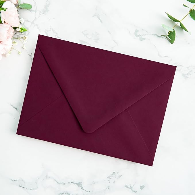 PONATIA 50PCS A7 Euro Flap Envelopes, 5.25 x 7.25'' Burgundy Flowers Liner - Image 8