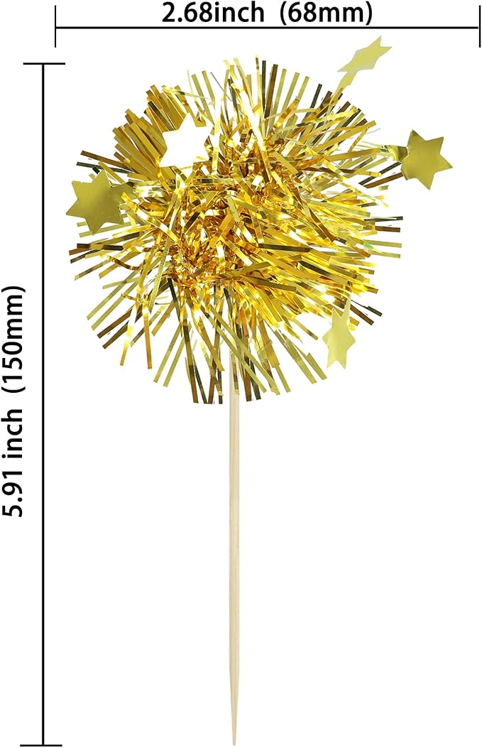 Ephlyn 30Pcs Foil Firework Cupcake Toppers Happy Birthday Cake Toppers Tinsel - Image 2