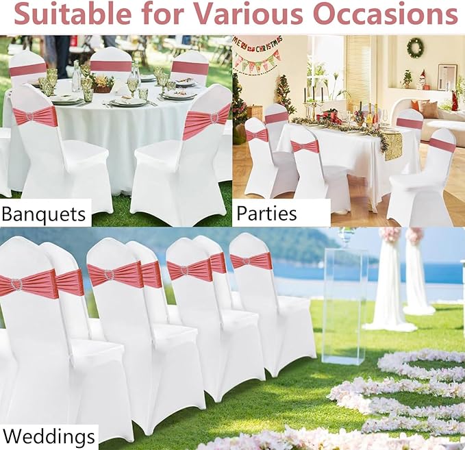 Coral Red Chair Sashes 25 Pack Spandex Coral Red Sashes - Image 7
