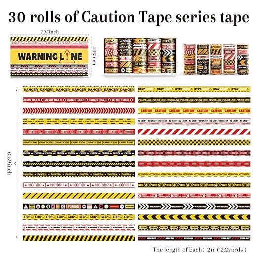 30 Rolls Warning line Theme Washi Tape Set, Writable Decorative Tapes - Image 2