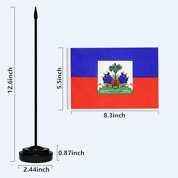 Haiti Haitian Deluxe Desk Flag Set Small Mini Miniature Haiti Haitian Table - Image 3