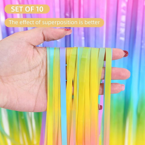 10 Pack Easter Foil Fringe Curtains 3.2ft x 8.2ft Rainbow Backdrop Curtains - Image 2