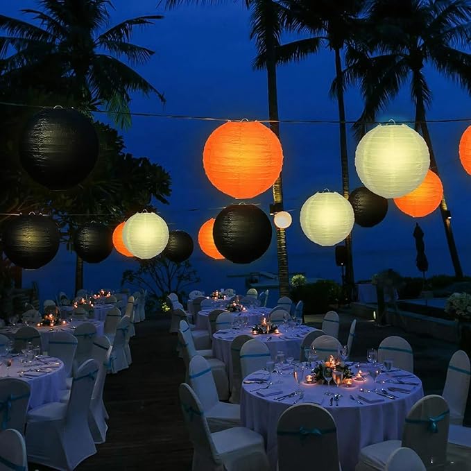Orange Black White Paper Lanterns Decorative 12pcs Halloween Hanging Decorations - Image 9
