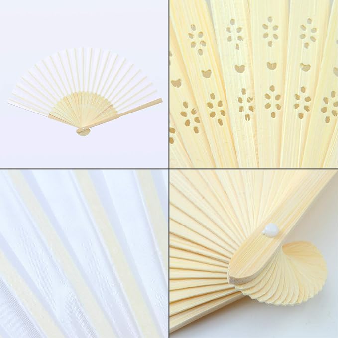 Aneco 18 Pieces White Handheld Cloth and Bamboo Folding Fans - Image 3