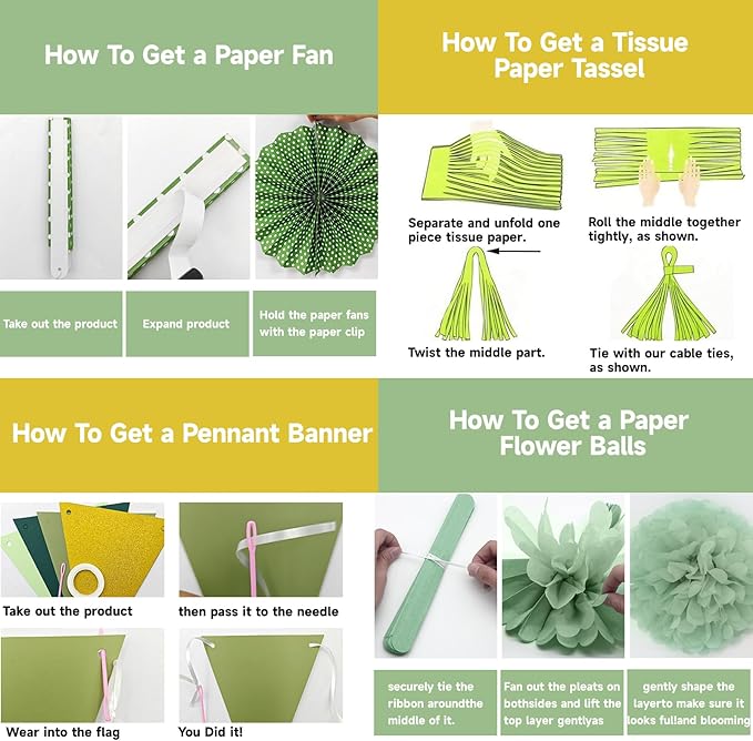 Paper Fans Party Decorations Glitter Green Gold Paper Triangle Flag Banner - Image 7