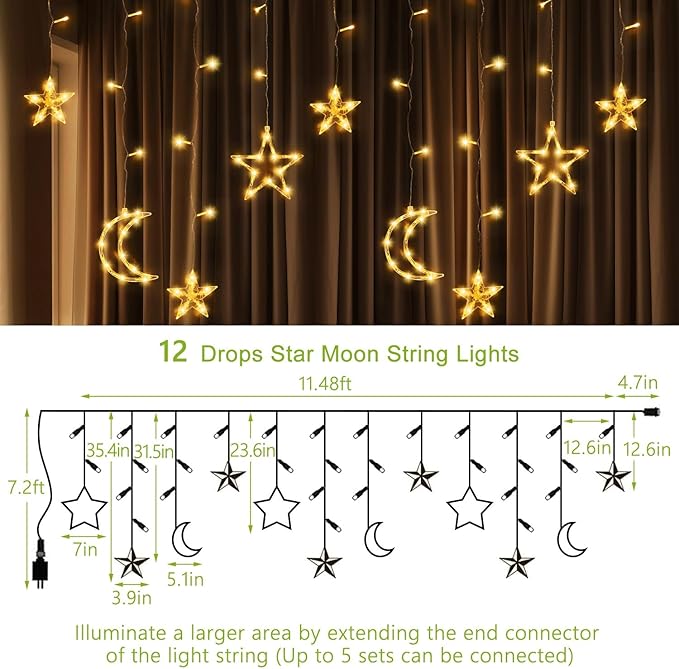 PUHONG Christmas Lights, 11.48FT Curtain String Lights - Image 2