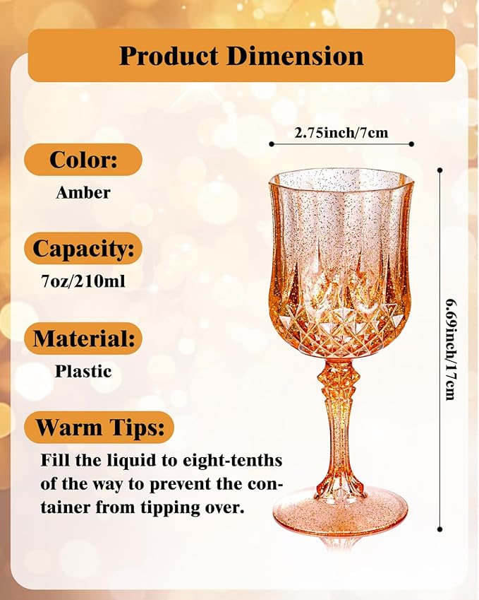 Ciaell 24PCS Rose Gold with Glitter Plastic Wine Glasses - 7 Oz Vintage - Image 6