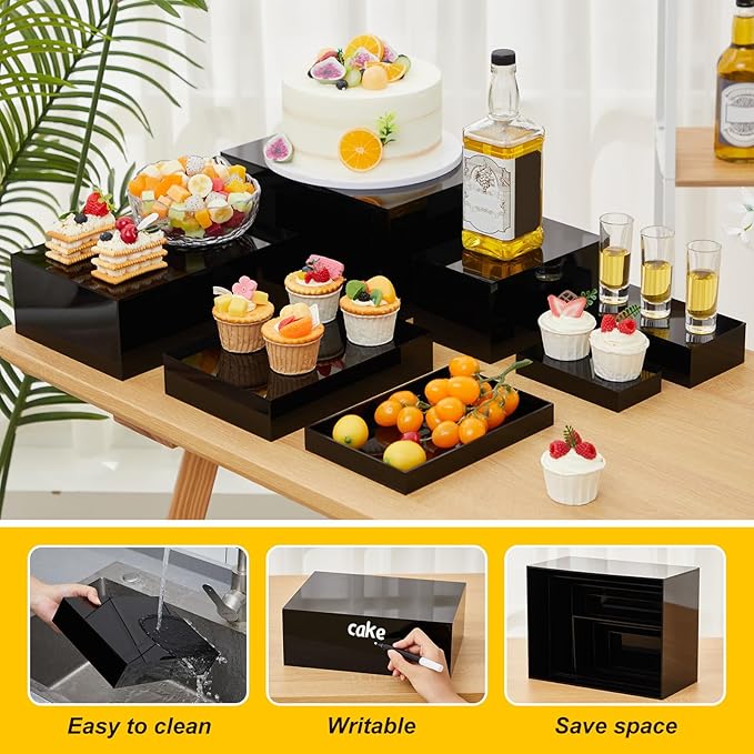Leinuosen 7 Pcs Large Buffet Risers Set 6" to 12" Acrylic Display Box Catering - Image 3